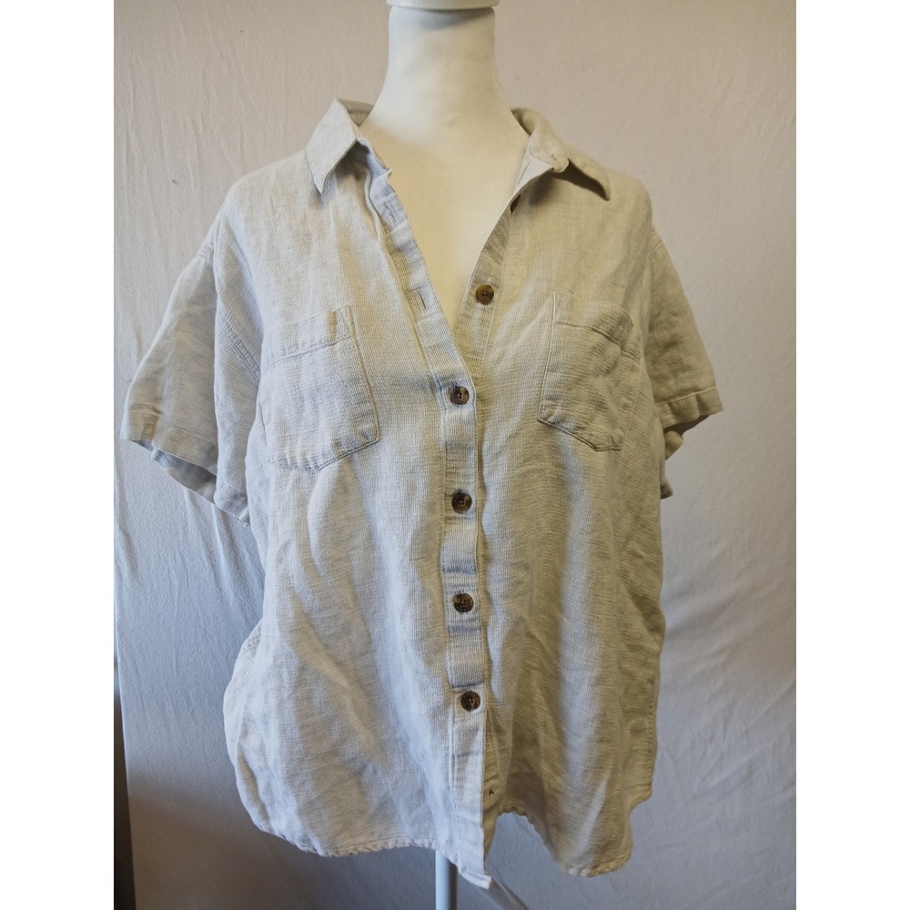Rei linen cotton xl button up short sleeve minimalist coastal grandma   gorpcore